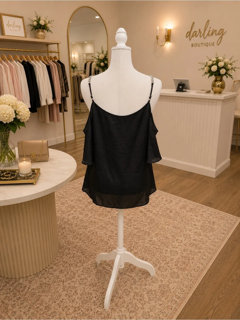 Michael Kors Black Cold Shoulder Ribbed Top 1X NWT Adjustable Straps